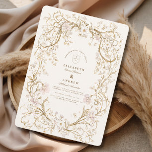 Convites Moldura Floral Dourada Elegante Casamento Romântic