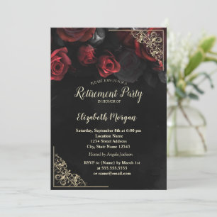 Convites Moldura Floral Dourada Rosas Vermelhas Elegantes A