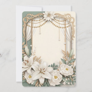 Convites Moldura Floral Elegante Lírio Branco e Peônia com 