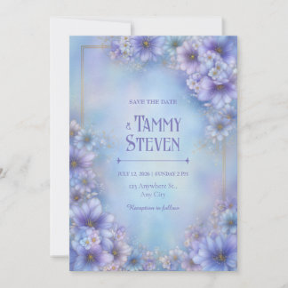 Convites Moldura Floral Etérea Lavanda Bege Casamento