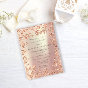 Convites Moldura Floral Folhas Brilho Dourado Rosa Pérola