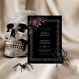 Convites Moldura Floral Gótica Casamento Dark Goth Hallowee