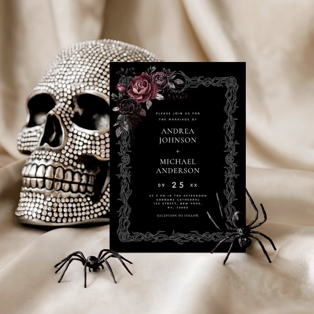 Convites Moldura Floral Gótica Casamento Dark Goth Hallowee (Criador carregado)