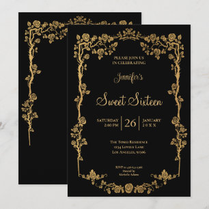 Convites Moldura Floral Ornata Dourada Sweet 16
