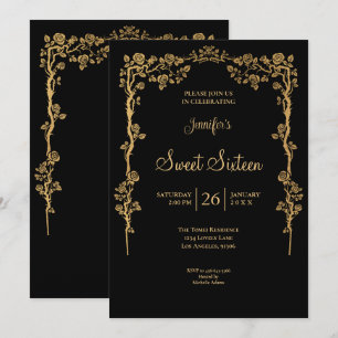 Convites Moldura Floral Ornata Dourada Sweet 16