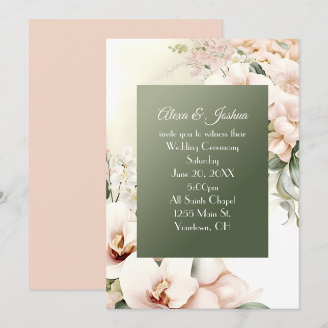 Convites Moldura Floral para Casamento (Frente/Verso)