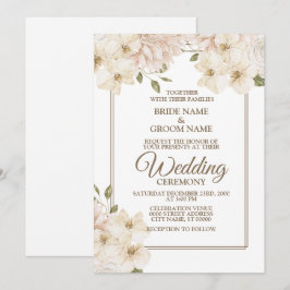 Convites Moldura Floral Rosa Branca Festa de Casamento Mode