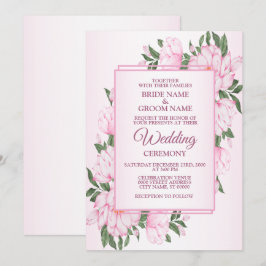 Convites Moldura Floral Rosa Folhas Verdes Casamento Elegan