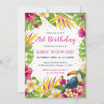 Moldura Floral Tropical Aquarela Aniversário Tucan