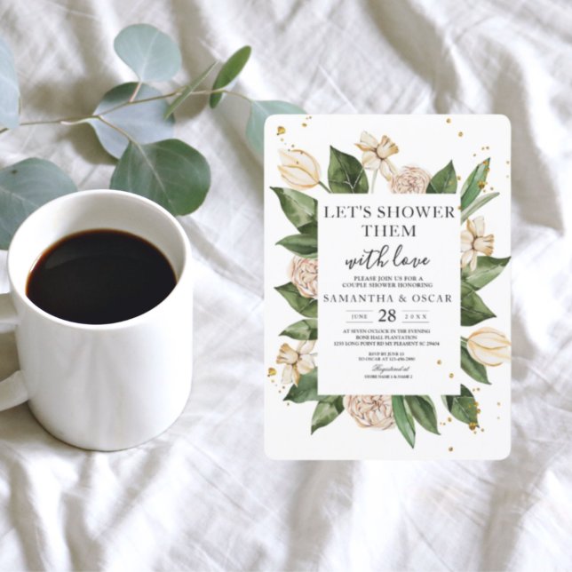 Convites Moldura Floral Verde e Amarelo Moderna (Criador carregado)