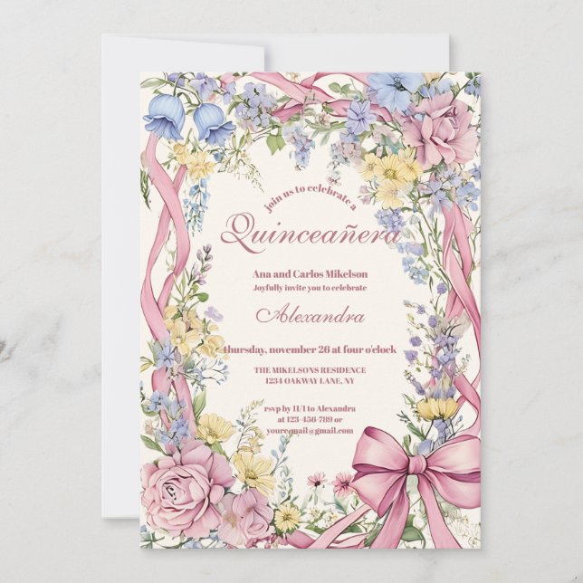 Convites Moldura floral vintage Quinceañera (Frente)