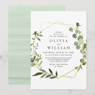Convites Moldura Geométrica de Noiva com Folhagem Moderna d