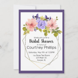 Convites Moldura Geométrica Dourada do Flor Mudado com Aqua