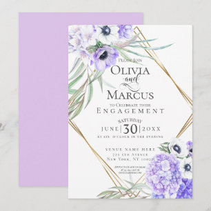 Convites Moldura Geométrica Floral Anemone Violet