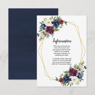 Convites Moldura Geométrica Flores Burgundy Azul Casamento
