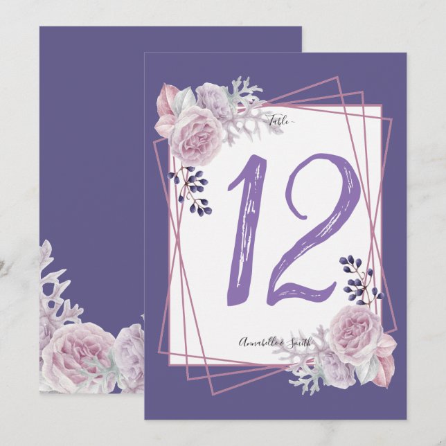 Convites Moldura Geométrica Moderna número de mesa Floral r (Frente/Verso)