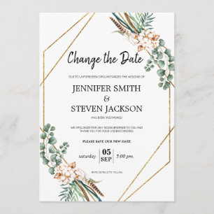 Convites Moldura Gliter Boho Verde Mude a Data