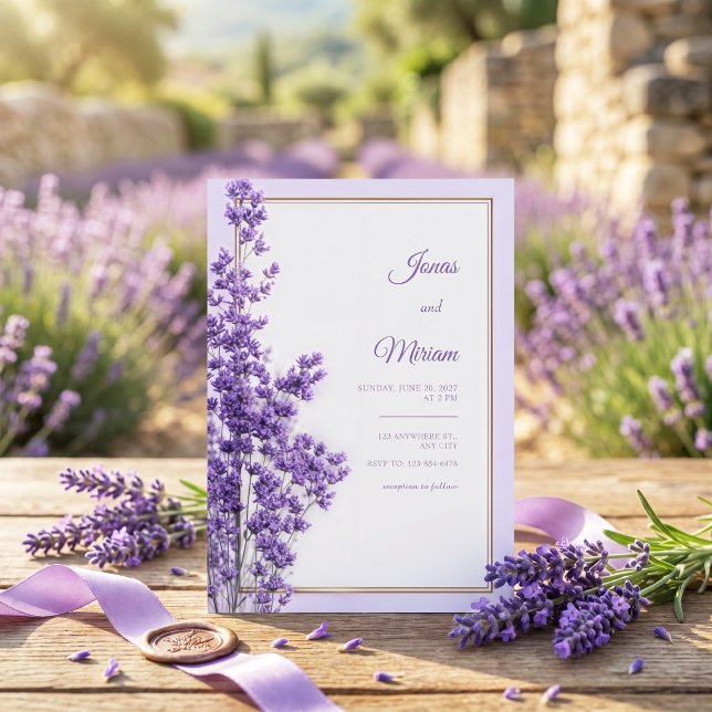Convites Moldura Lilás Pastel Dourado Romântico Lavanda (Criador carregado)