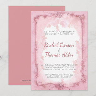 Convites Moldura Marrom e Rosas Rosa Claro Casamento