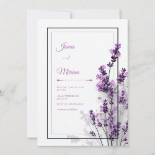 Convites Moldura Moderno Roxo Lavanda Preto Roxo Casamento