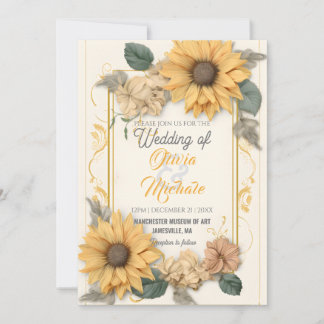 Convites Moldura Neutral de Sunflower Elegante