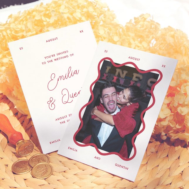 Convites Moldura Ondulada Foto Retrô Casamento (Criador carregado)