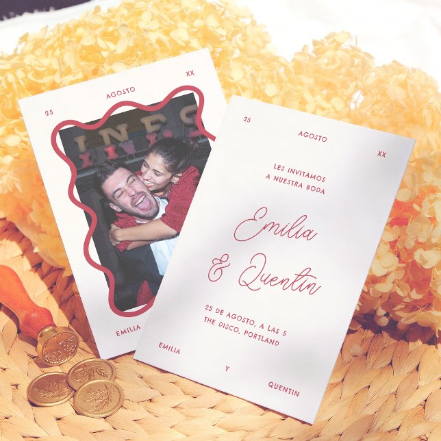 Convites Moldura Ondulada Foto Retrô Casamento Espanhol (Criador carregado)