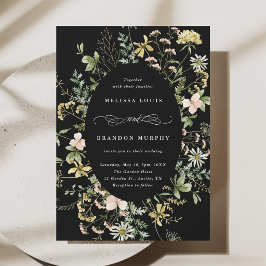 Convites Moldura Oval de Flor Silvestre Casamento Preto