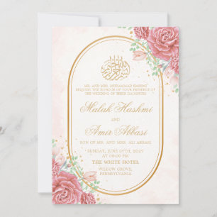 Convites Moldura oval floral rosa casamento muçulmano islâm