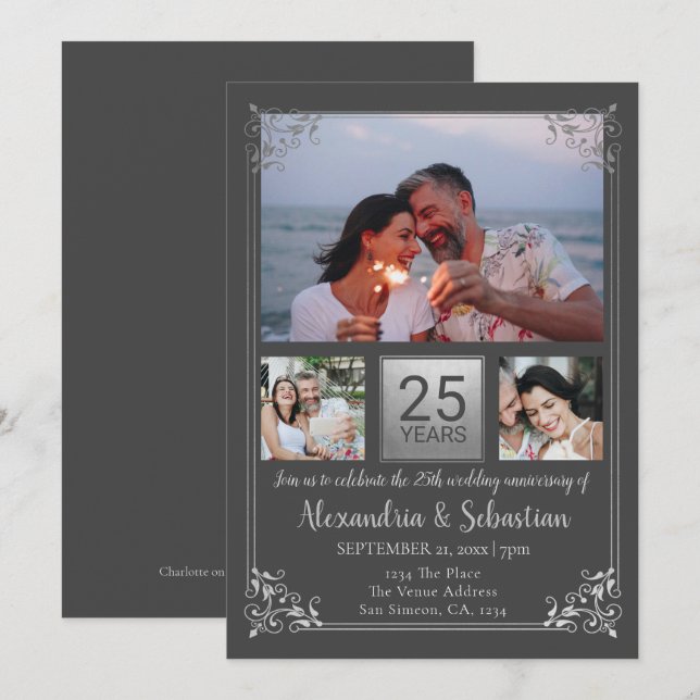 Convites Moldura Personalizada para Bodas de 25 Anos de Cas (Frente/Verso)