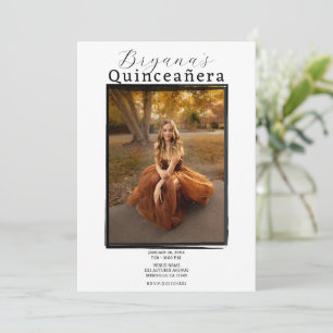 Convites Moldura Preta Moderna para Foto Quinceañera na Mod