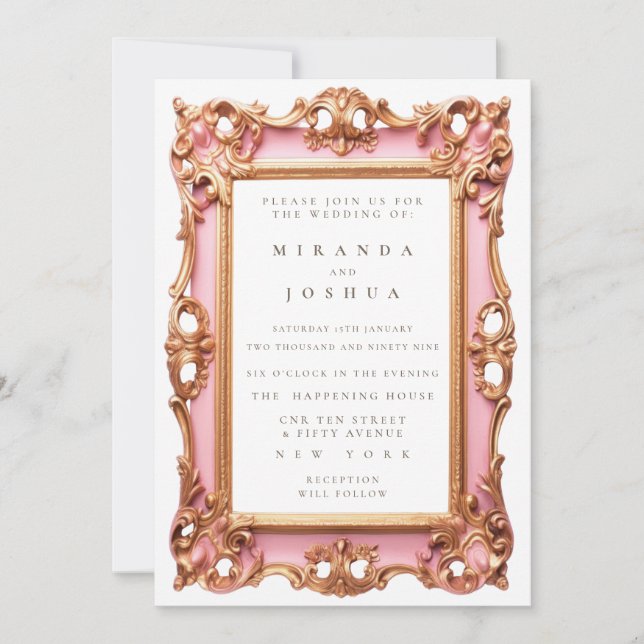 Convites Moldura Rebuscada em Dourado Rosa com Filigrana (Frente)