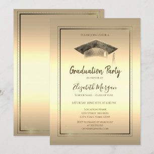 Convites Moldura Simples,Capelo de Graduação Dourado Gradua