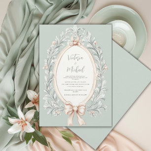 Convites Moldura Verde de Folhagem Verde Sábio Casamento Vi