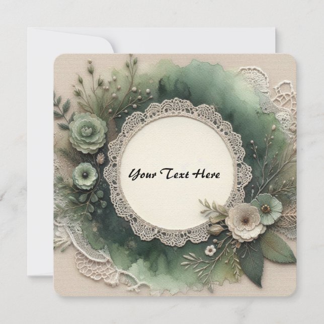 Convites Moldura Verde Floresta Elegante com Flores (Frente)