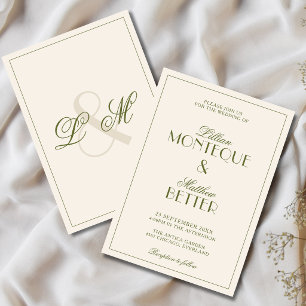 Convites Moldura Verde Oliva Casamento Inicial Silencioso D