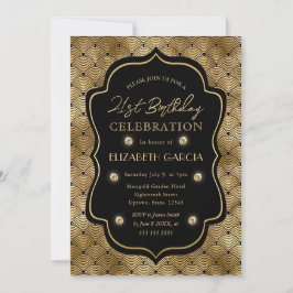 Convites Moldura Vintage Art Déco Preto e Dourado Aniversár