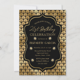 Convites Moldura Vintage Art Déco Preto e Dourado Aniversár