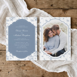 Convites Moldura Vintage Azul Poeirento Toile Foto Casament