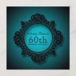 Convites Moldura Vintage em Azul - 60ª Celebração de Aniver
