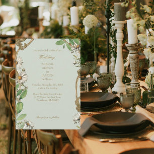 Convites Moldura Vintage Margaridas Casamento Sage