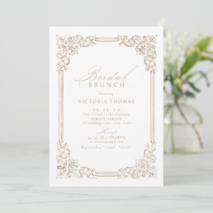 Convites Moldura Vintage Neutra Elegante Brunch Nupcial