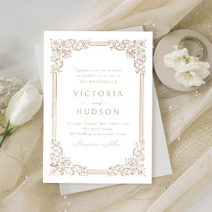 Convites Moldura Vintage Neutra Elegante Casamento