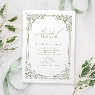 Convites Moldura Vintage Verde Salvia Elegante Brunch Nupci