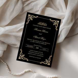 Convites Moldura Vitoriana Antiga Dourado Preto Casamento M