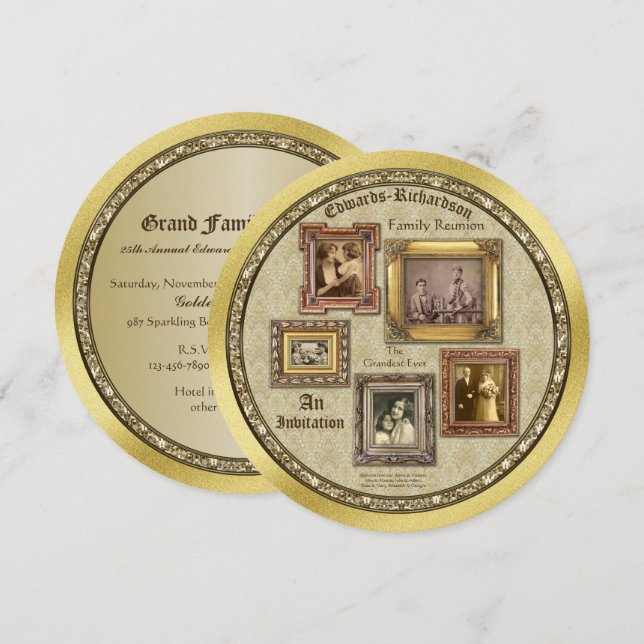 Convites Molduras Antigas de Fotos de Reunião de Família Co (Frente/Verso)