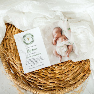 Convites Molereca Verde e cruz Dourada Foto Baptism