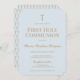 Convites Molho Azul Dourado Cross Boy First Sagrado Communi