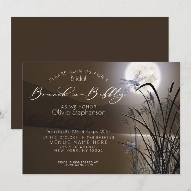 Convites Molho Mocha Brunch Borracha Cheia Dragonfly (Frente/Verso)