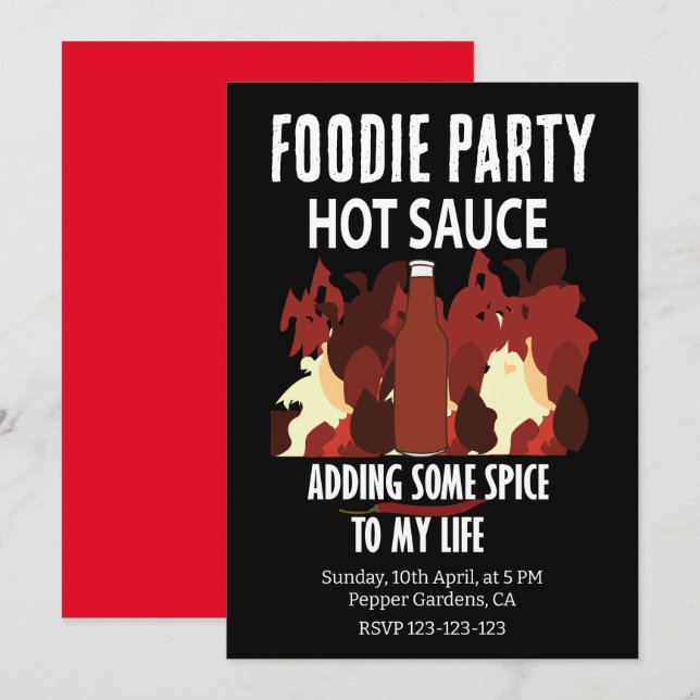 Convites Molho Picante Ketchup Fogo Vermelho Pimenta Partid (Frente/Verso)